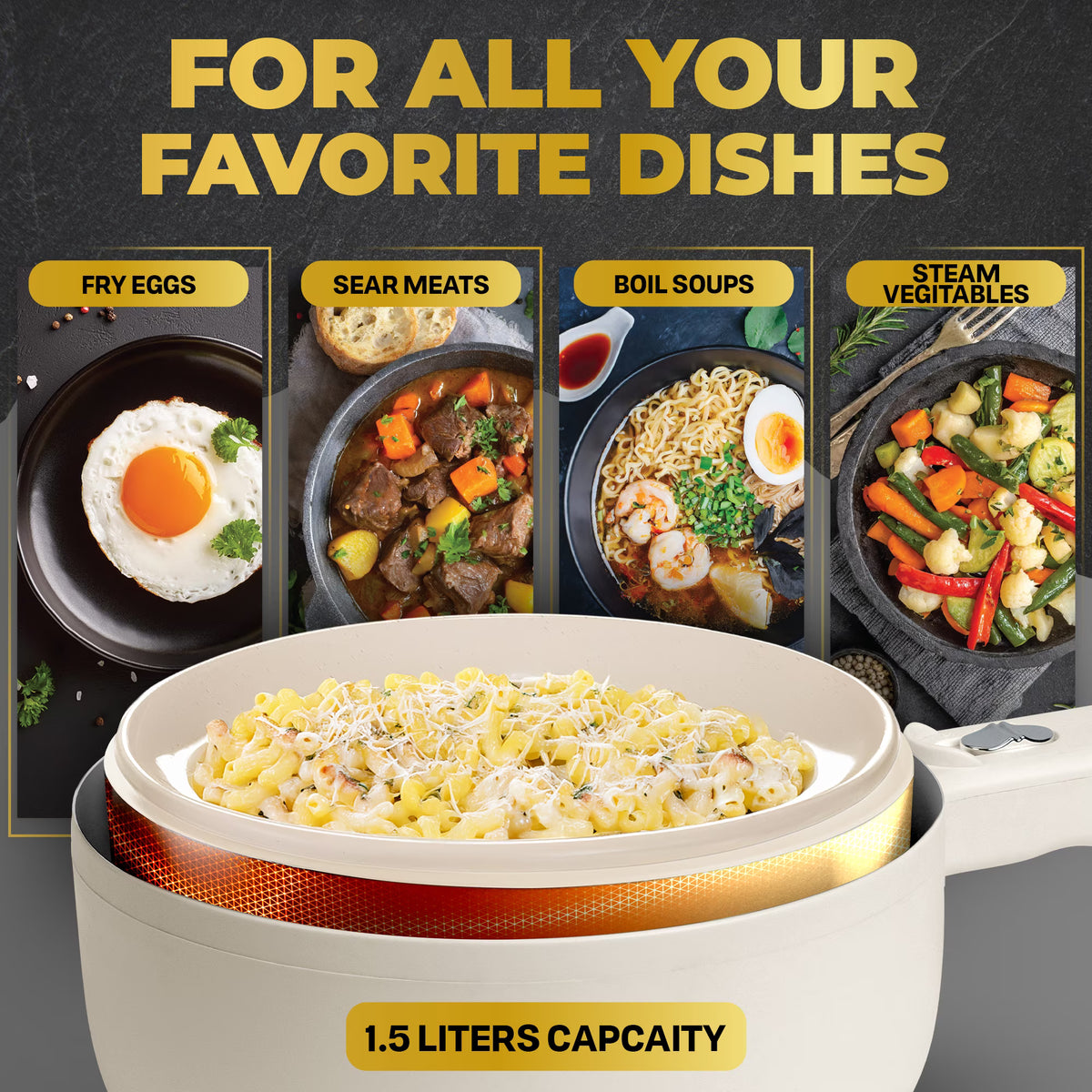 Ceramax Electric Hot Pot 1.5L Nonstick Ceramic Skillet Pan, Electric pot Mini Cooker with Lid, Hot Pot Electric Steamer for Frying Eggs Ramen, Electric Skillet, As Seen on TV
