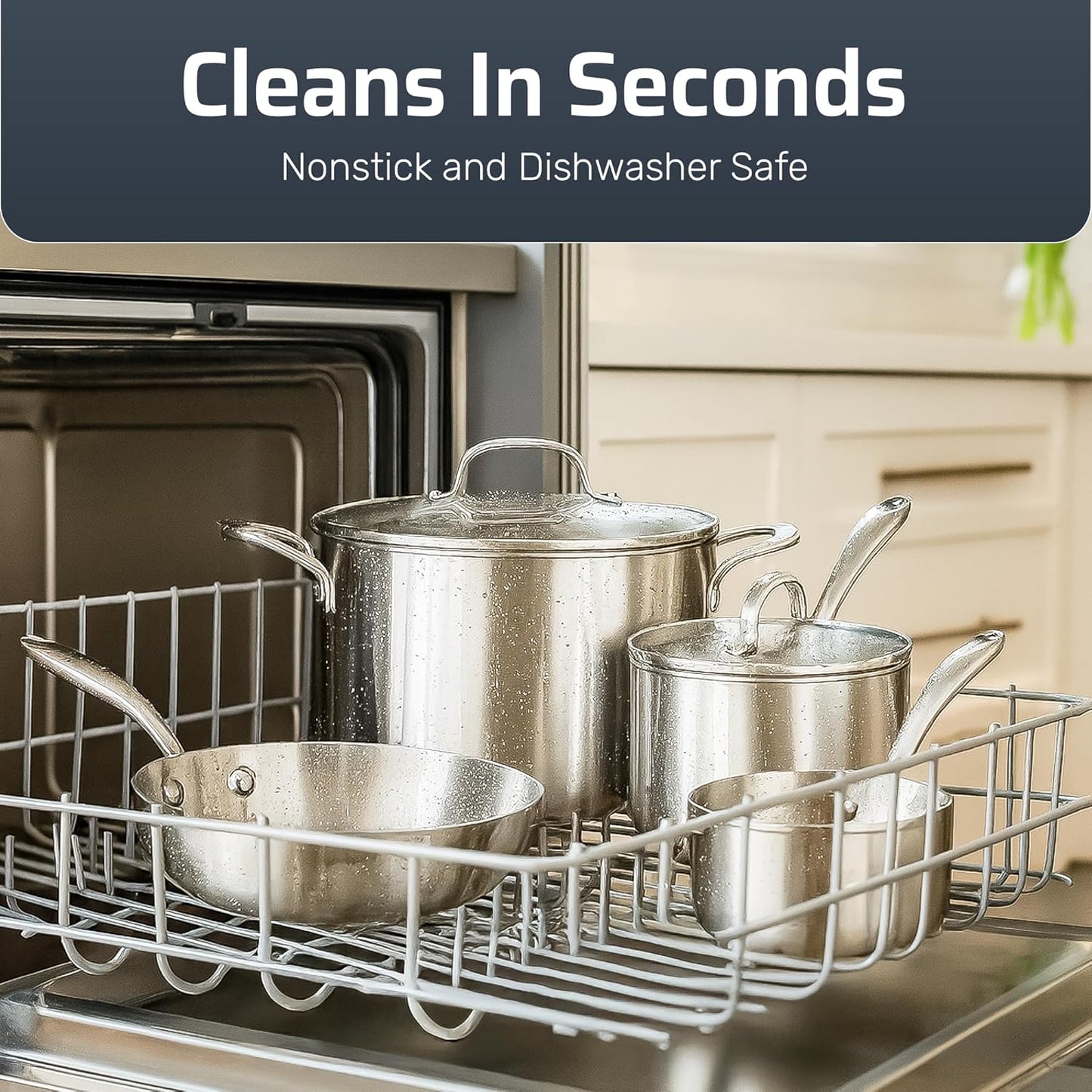 Gotham Steel 10 Pcs Stainless Steel Cookware Set, Pots and Pans Set with Induction Cookware, Made Without PTFE PFOA PFOS, Metal Utensil Safe, Oven and Dishwasher Safe