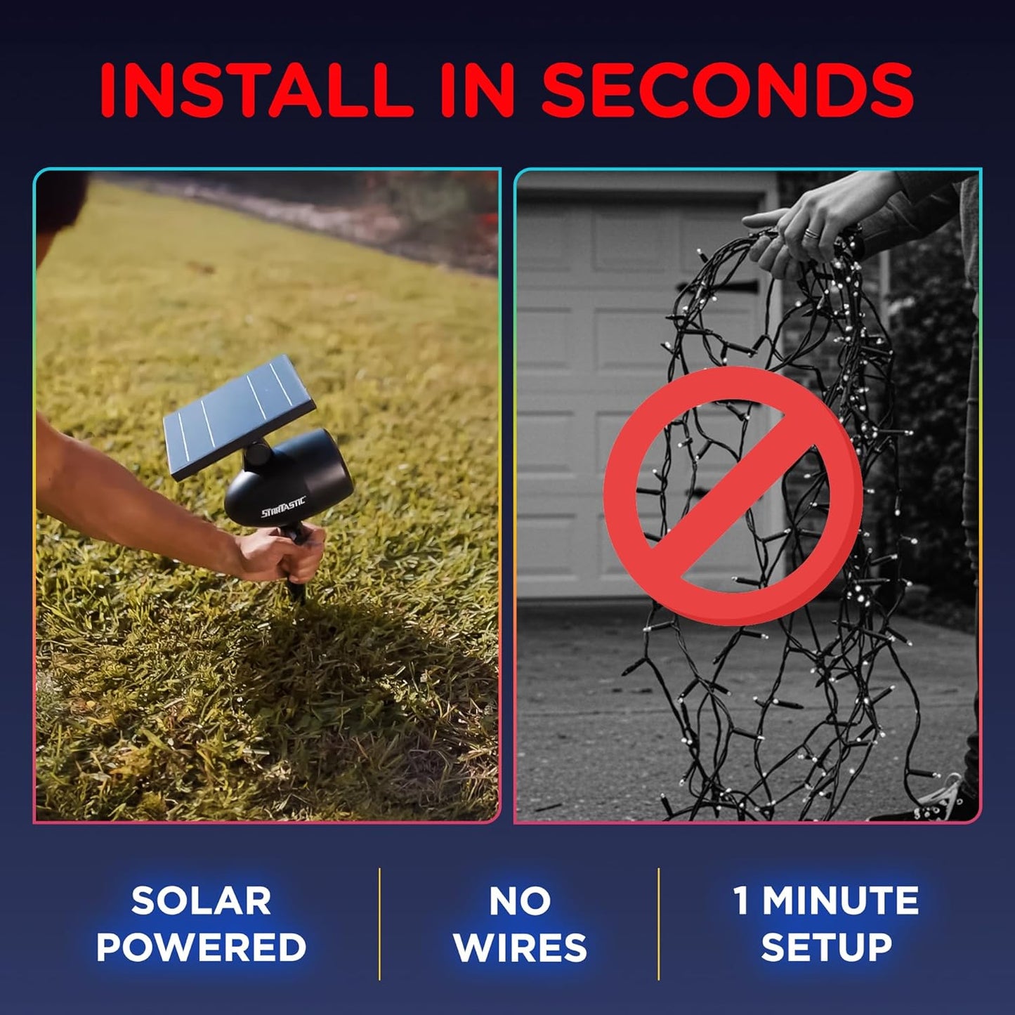 Startastic Solar Christmas Lights Show Projector, Solar Outdoor Christmas Decorations Without Wires for Easy Installation, Remote Control, Waterproof, LED Light Projector for House, Party, Yard