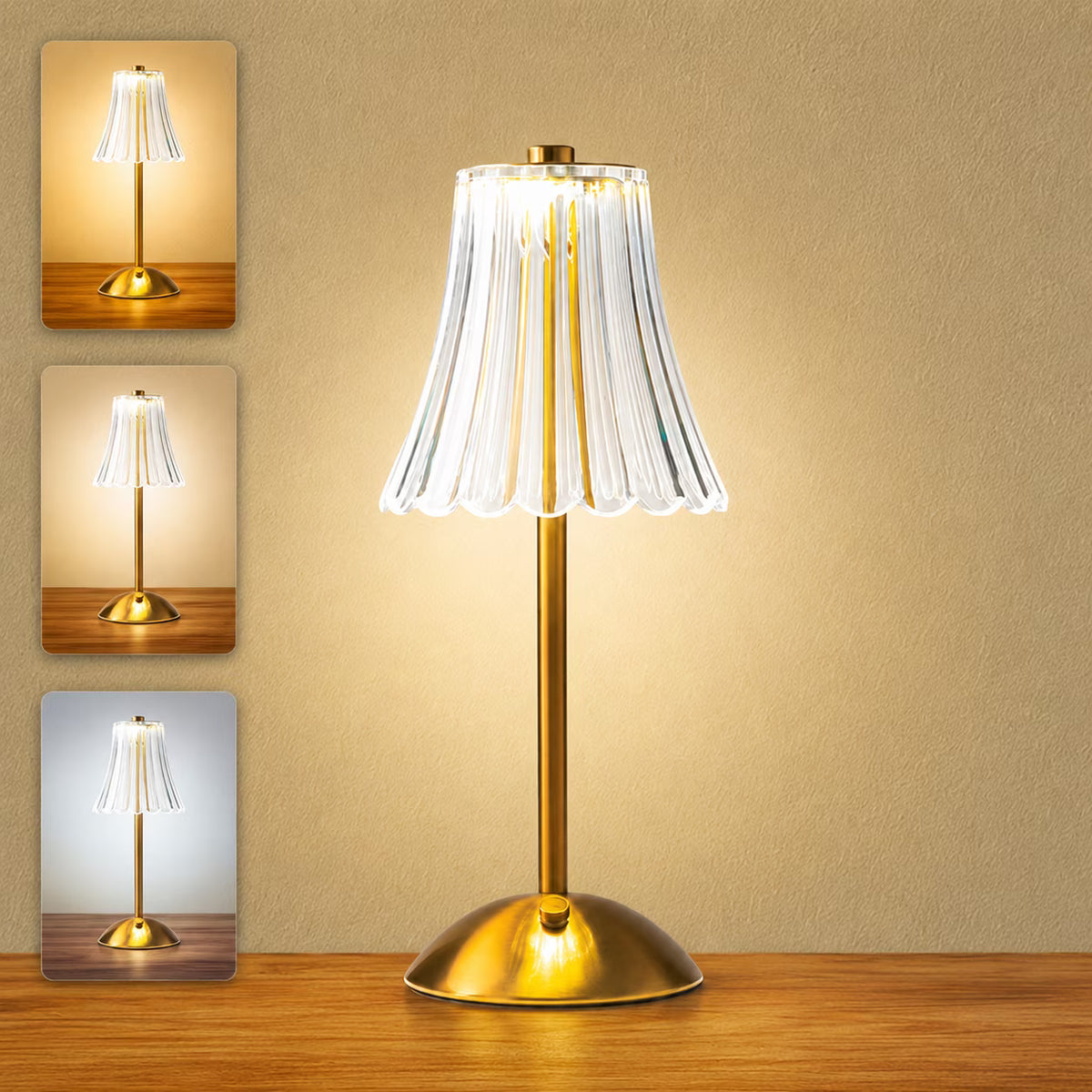 Bell and Howell Alma Table Lamp Small Cordless Touch LED Rechargeable Lamp for Bedside Desk Nightstand Gold Base