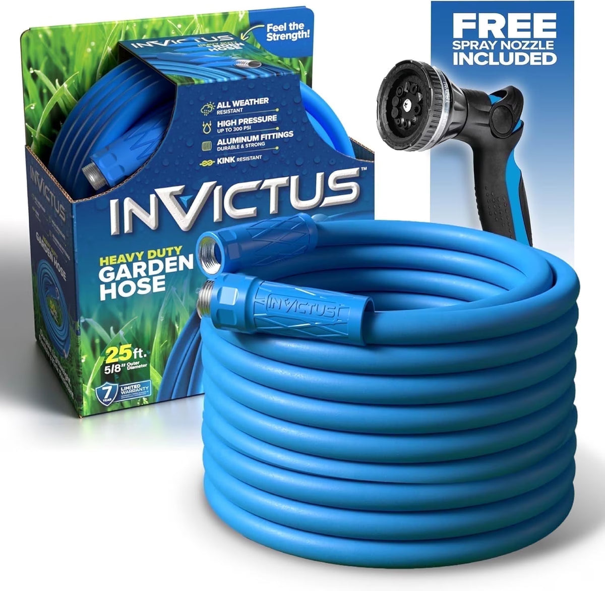Invictus 75 Ft Garden Hose with Sprayer Nozzle, 2 Layer Heavy Duty Drinking Hose, Kink Resistant Water Hose, Easy Connect Fittings, 400 PSI