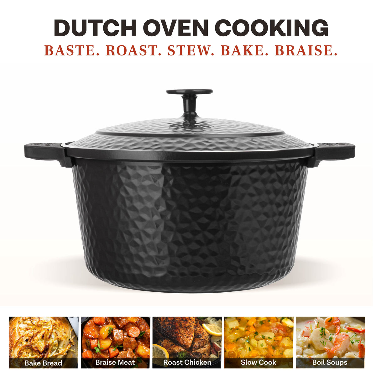 Gotham Steel Ceramic Hammered 5 Qt Lightweight Dutch Oven Pot with Lid & Holders, Oven Safe & Even Heat Retaining Dutch Oven for Bread Baking Sourdough, Soup, 70% Lighter than Cast Iron, Dark Roast