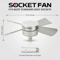 Bell+Howell Socket Breeze 15.4" Socket Fan Light – Portable Low Profile Ceiling Fans with Lights and Remote Control for Bedroom, Kitchen, Living Room - Silver, Warm Light - Amazon.com