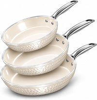 GOTHAM STEEL Hammered 3 Pc Titanium Ceramic Nonstick Frying Pans Set, White | 8,10,12 Inch Fry Pan Skillets Included, Non Toxic PTFE/PFOS/PFOA Free, Induction Compatible, Oven & Dishwasher Safe, Navy