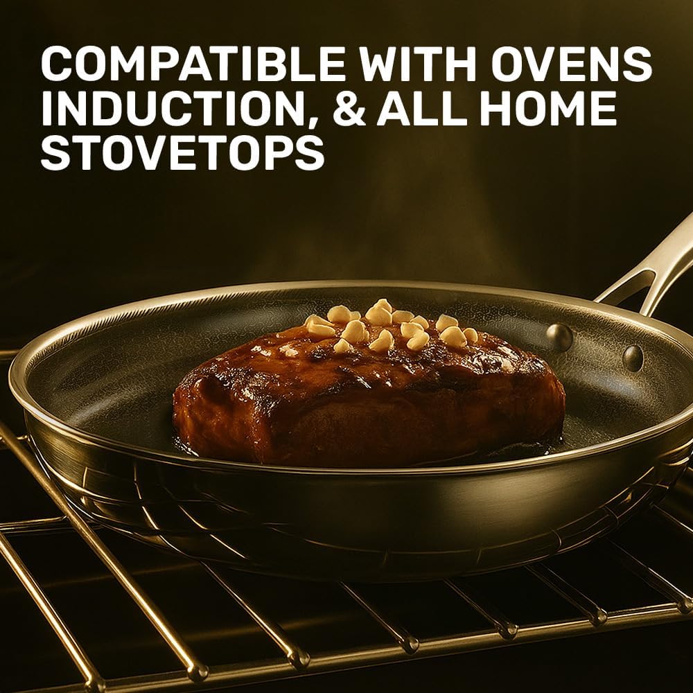 Ceramax Hybrid 3pc Stainless Steel Non Stick Frying Pans Set, 8 10 12 inch Ceramic Frying Pan Skillet Set, Induction Ready, Made without PFAS & PFOA, Oven and Dishwasher Safe - Black