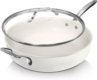 GOTHAM STEEL 5.5 Qt Saute Pan with Lid - Nonstick Deep Frying Pan, 100% PFOA Free Ceramic, Dishwasher Safe, Cream White: Home & Kitchen