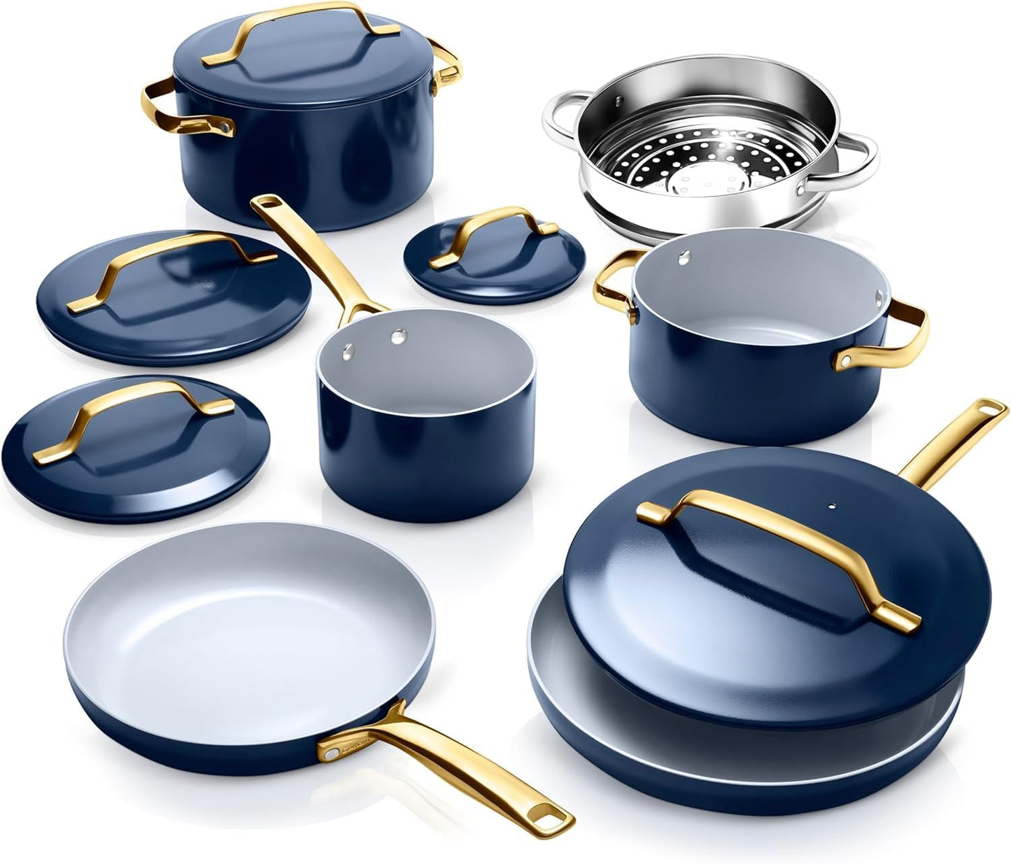 Gotham Steel Modern 11 Pc Ceramic Cookware Set, Elegantly Designed Pots and Pans Set Non Stick with Steamer, Induction Bottom, Premium Stay Cool Handles, Non Toxic PFOA Free, Oven & Dishwasher Safe (Copy) (Copy)