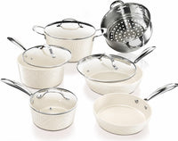 GOTHAM STEEL HAMMERED 15 Pc Titanium Ceramic Cookware Set, Diamond Infused | Pots and Pans Non Stick with Cooking Utensils & Steamer, Non Toxic PFOA PFOS Free, Induction Ready, Dishwasher & Oven Safe: Home & Kitchen