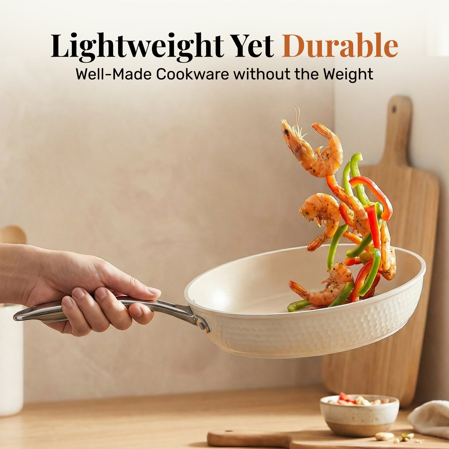 Gotham Steel Diamond Hammered Nonstick Pots and Pans 10 Piece Ceramic Kitchen Cookware Set Cream