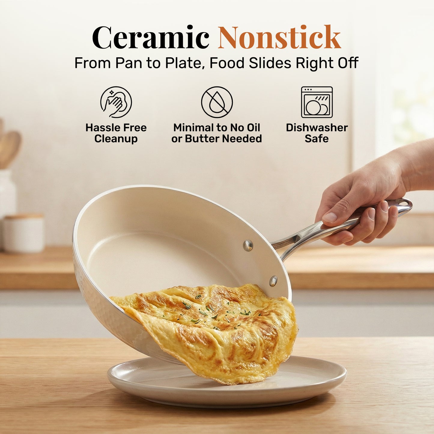 Gotham Steel Diamond Hammered Nonstick Pots and Pans 10 Piece Ceramic Kitchen Cookware Set Cream
