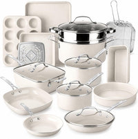 GRANITESTONE Ceraluxe 20 Pc Ceramic Cookware Set Nonstick, Diamond Infused | Pots and Pans Non Stick, Deep Frying Pan & Bakeware Set Included, Non Toxic PFAS-Free, Oven & Dishwasher Safe, Taupe: Home & Kitchen