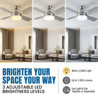 Bell+Howell Socket Breeze 15.4" Socket Fan Light – Portable Low Profile Ceiling Fans with Lights and Remote Control for Bedroom, Kitchen, Living Room - Silver, Warm Light - Amazon.com
