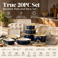 GOTHAM STEEL HAMMERED 20 Pc Titanium Ceramic Cookware Set, Diamond Infused | Pots and Pans with Bakeware Non Stick, Diamond Infused, 3.0MM Gauge, Non Toxic PFAS-Free, Induction, Oven & Dishwasher Safe