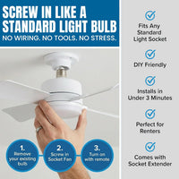 SOCKET BREEZE 15.4" Socket Fan Light Celing Fan with Remote Control | 1000 Lumens, 3 Speed & Light Modes, Portable Easy to Install Ceiling Fans Replacement for Bedroom, Bathroom, Living Room - Amazon.com