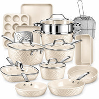 GOTHAM STEEL HAMMERED 20 Pc Titanium Ceramic Cookware Set, Diamond Infused | Pots and Pans with Bakeware Non Stick, Diamond Infused, 3.0MM Gauge, Non Toxic PFAS-Free, Induction, Oven & Dishwasher Safe