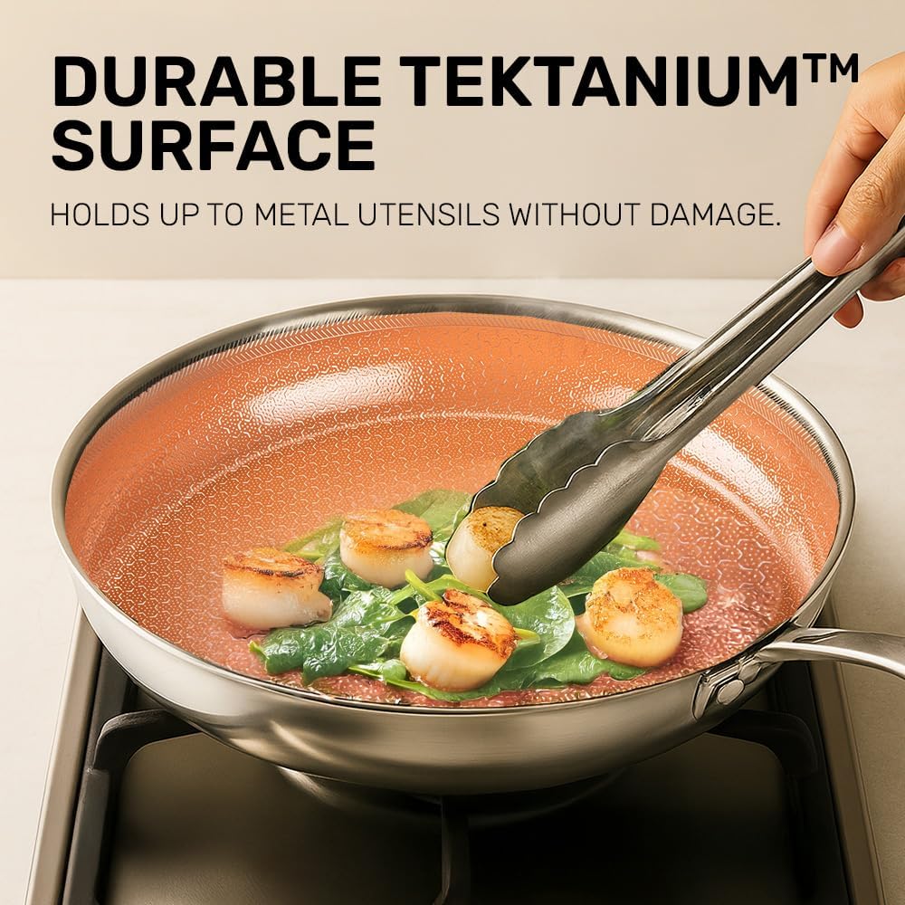 Ceramax Hybrid 3pc Stainless Steel Non Stick Frying Pans Set, 8 10 12 inch Ceramic Frying Pan Skillet Set, Induction Ready, Made without PFAS & PFOA, Oven and Dishwasher Safe - Copper