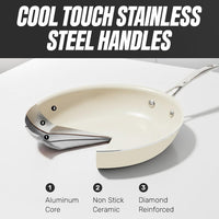 GOTHAM STEEL 12 Pc Titanium Ceramic Cookware Set Nonstick, Diamond Infused | Pots and Pans Non Stick, Non Toxic PFAS Free, Lightweight, Even Heating, Stay Cool Handles, Dishwasher & Oven Safe, Cream