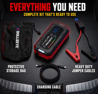 Bullseye SafetyXL 1000A Car Battery Jump Starter Portable, 12V | Spark + Reverse Polarity Protection, 1800 mAh, Rechargeable Power Bank, LED Flashlight - for 6.0L Gas / 3.0L Diesel Engines