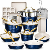 GOTHAM STEEL HAMMERED 20 Pc Titanium Ceramic Cookware Set, Diamond Infused | Pots and Pans with Bakeware Non Stick, Diamond Infused, 3.0MM Gauge, Non Toxic PFAS-Free, Induction, Oven & Dishwasher Safe