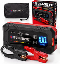 Bullseye SafetyXL 1000A Car Battery Jump Starter Portable, 12V | Spark + Reverse Polarity Protection, 1800 mAh, Rechargeable Power Bank, LED Flashlight - for 6.0L Gas / 3.0L Diesel Engines