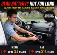 Bullseye SafetyXL 1000A Car Battery Jump Starter Portable, 12V | Spark + Reverse Polarity Protection, 1800 mAh, Rechargeable Power Bank, LED Flashlight - for 6.0L Gas / 3.0L Diesel Engines