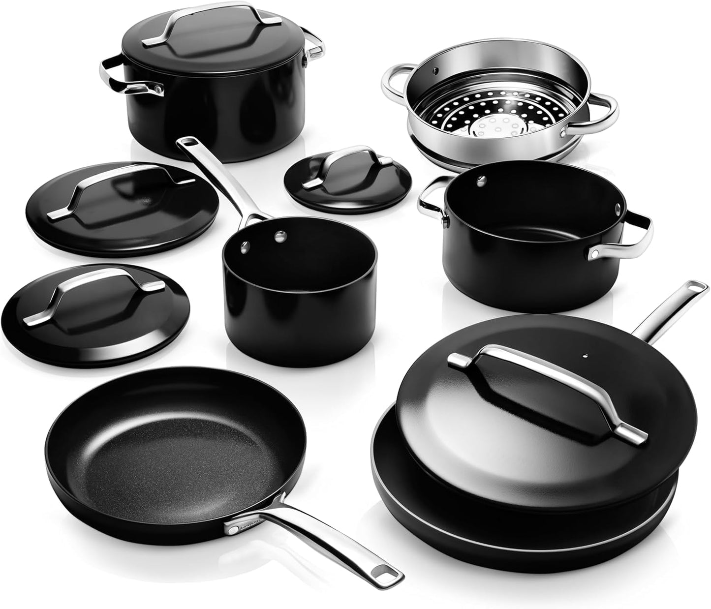 Gotham Steel Modern 11 Pc Ceramic Cookware Set, Elegantly Designed Pots and Pans Set Non Stick with Steamer, Induction Bottom, Premium Stay Cool Handles, Non Toxic PFOA Free, Oven & Dishwasher Safe (Copy)