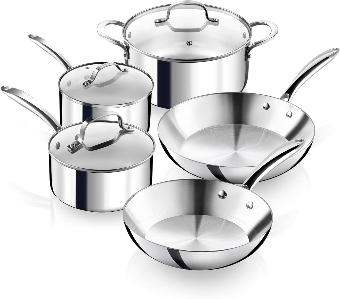 Gotham Steel 10 Pcs Stainless Steel Cookware Set, Pots and Pans Set with Induction Cookware, Made Without PTFE PFOA PFOS, Metal Utensil Safe, Oven and Dishwasher Safe