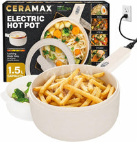 CERAMAX PRO 1.5L Electric Hot Pot with Lid & Steamer | Adjustable Temp, Non Toxic Ceramic Cooker Skillet for Ramen, Eggs, Pasta for Dorms, Camping, RV - New Improved 2026 Model