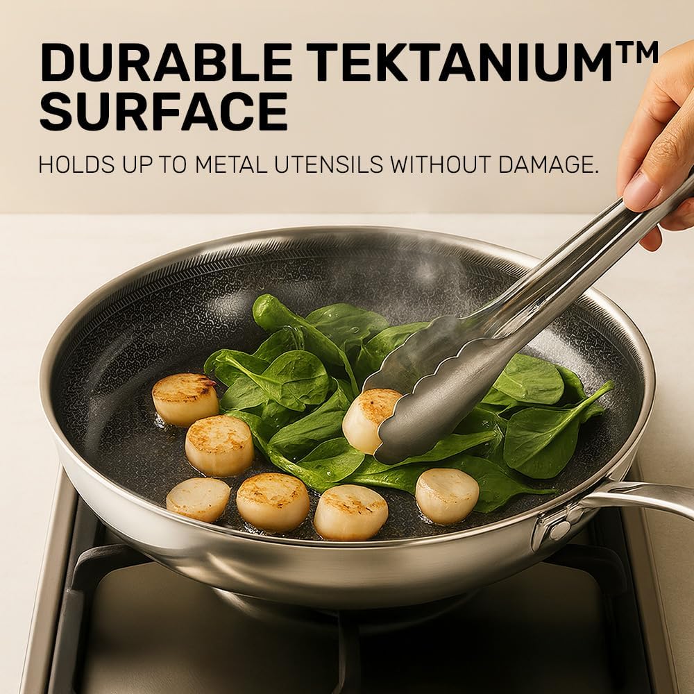 Ceramax Hybrid 3pc Stainless Steel Non Stick Frying Pans Set, 8 10 12 inch Ceramic Frying Pan Skillet Set, Induction Ready, Made without PFAS & PFOA, Oven and Dishwasher Safe - Black