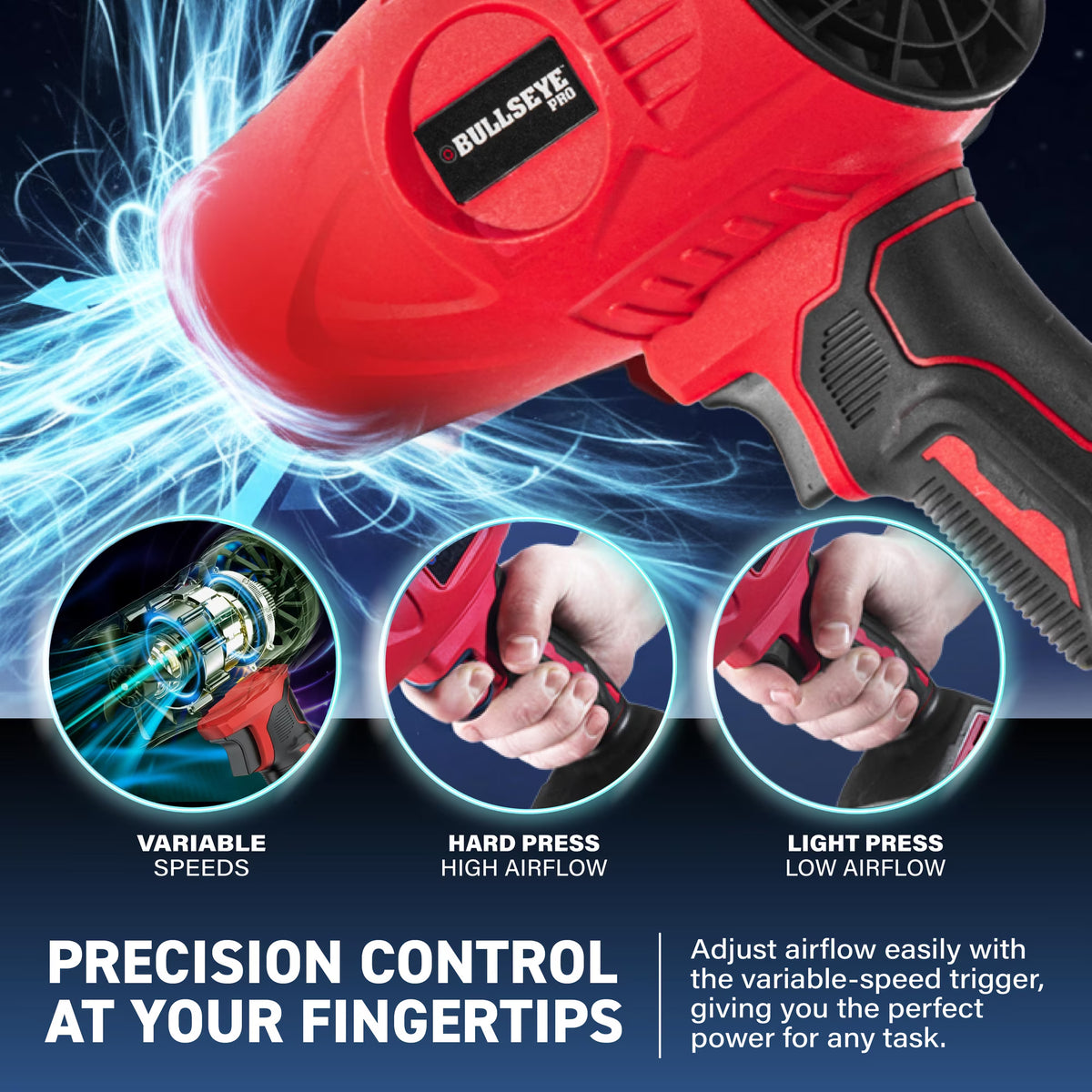Bullseye Blower Rechargeable Cordless Leaf Dust Air Blaster 21,000 RPM with 20V Battery and Charger