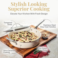 GOTHAM STEEL 5.5 Qt Saute Pan with Lid - Nonstick Deep Frying Pan, 100% PFOA Free Ceramic, Dishwasher Safe, Cream White: Home & Kitchen