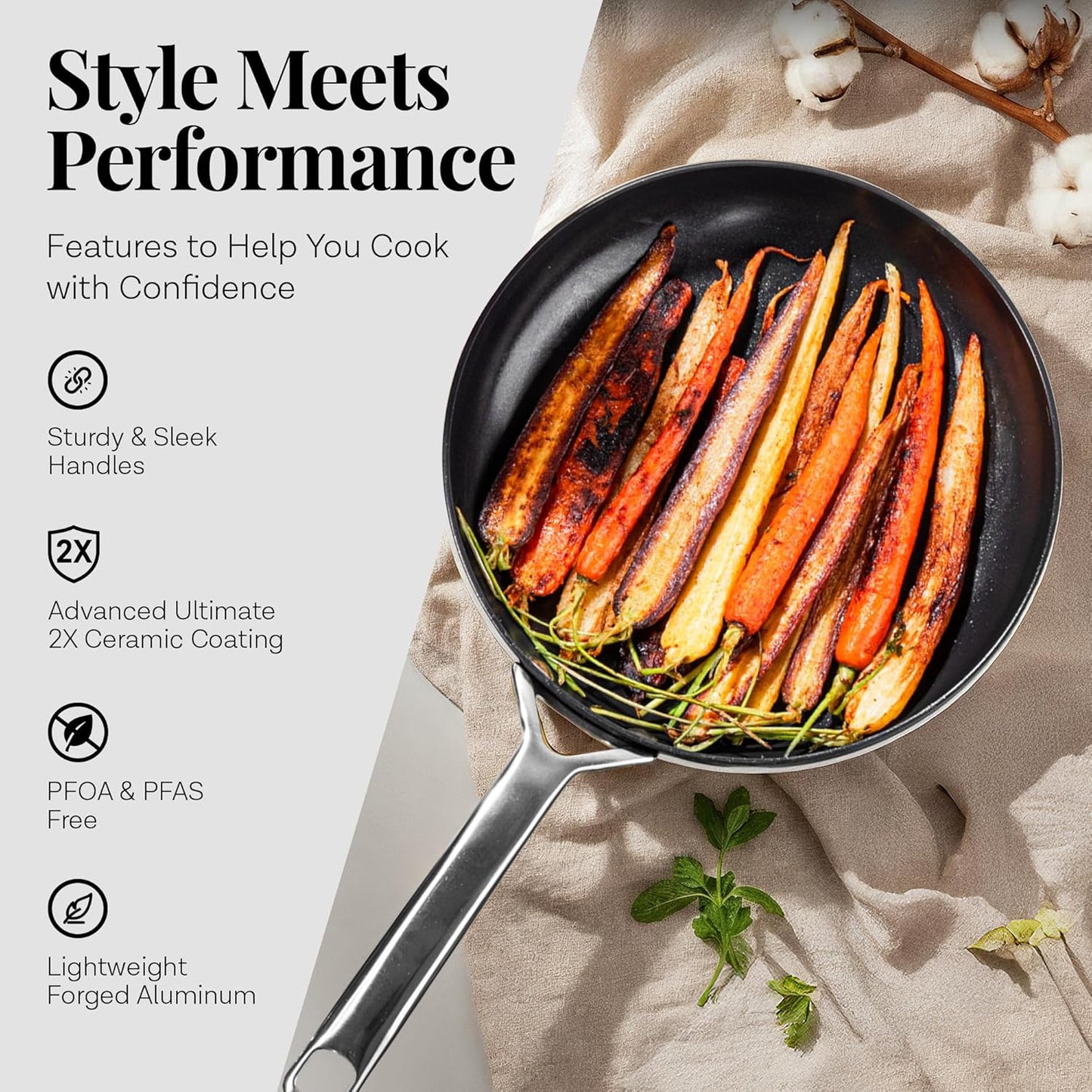 Gotham Steel Modern 11 Pc Ceramic Cookware Set, Elegantly Designed Pots and Pans Set Non Stick with Steamer, Induction Bottom, Premium Stay Cool Handles, Non Toxic PFOA Free, Oven & Dishwasher Safe (Copy)