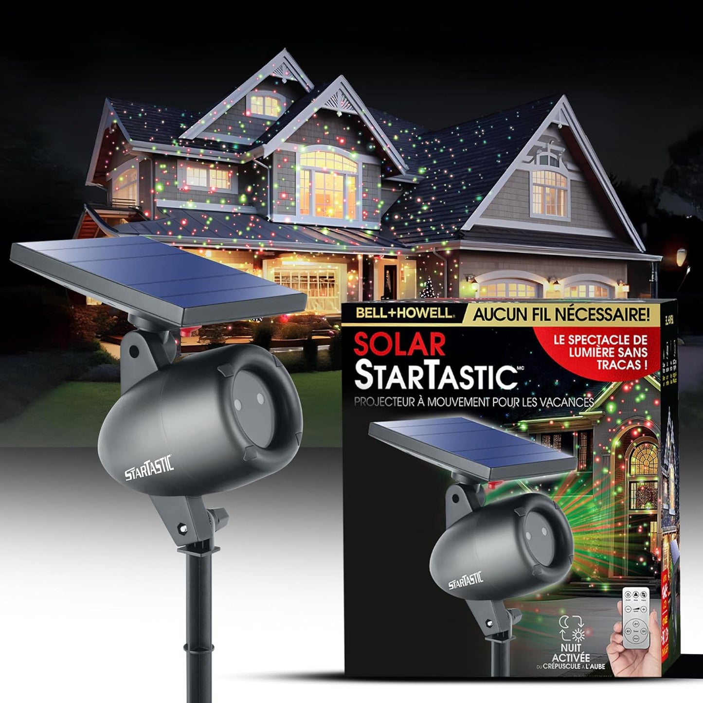 Startastic Solar Christmas Lights Show Projector, Solar Outdoor Christmas Decorations Without Wires for Easy Installation, Remote Control, Waterproof, LED Light Projector for House, Party, Yard