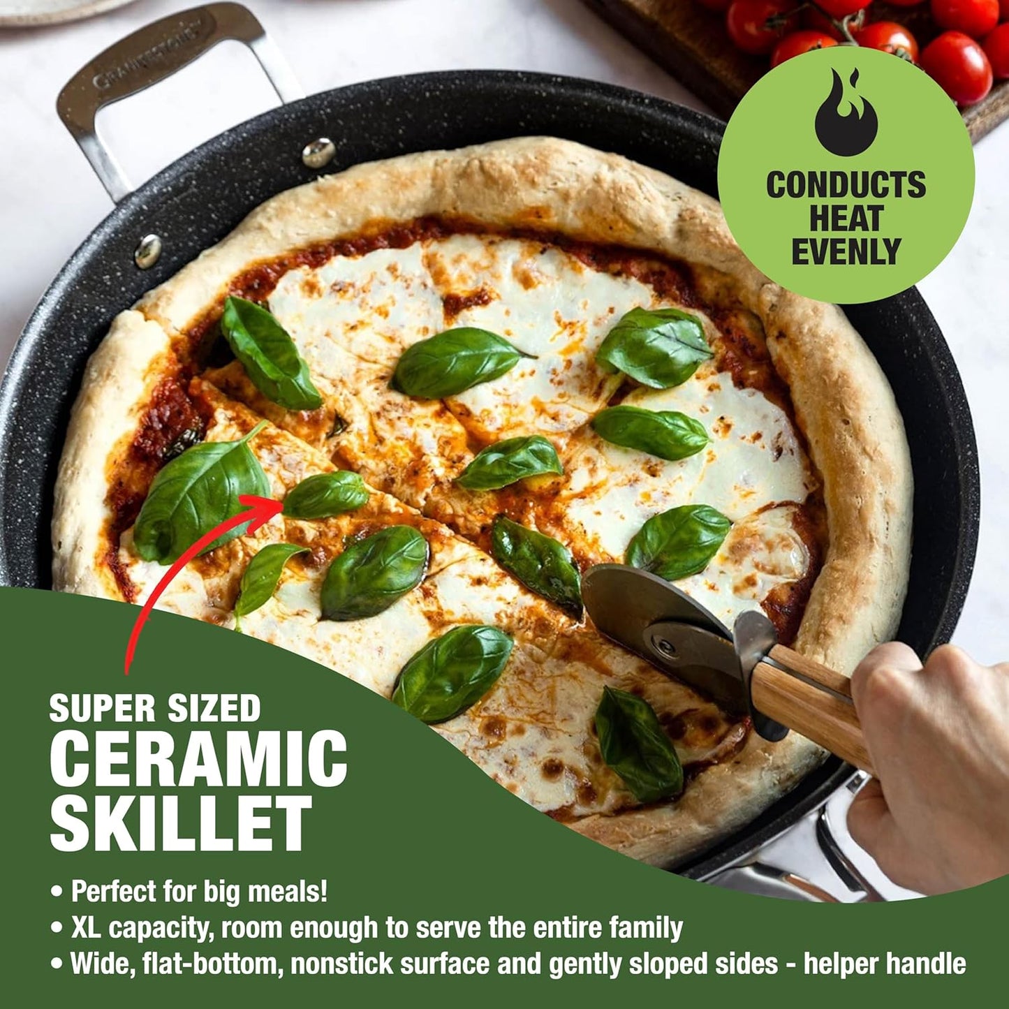 Granitestone 14 Inch Large Frying Pan with Lid, Ceramic Non Stick Frying Pans Skillet, Non Toxic Frying Pans Nonstick for Sauté & Cooking, PFAS & PFOA Free, Oven & Dishwasher Safe