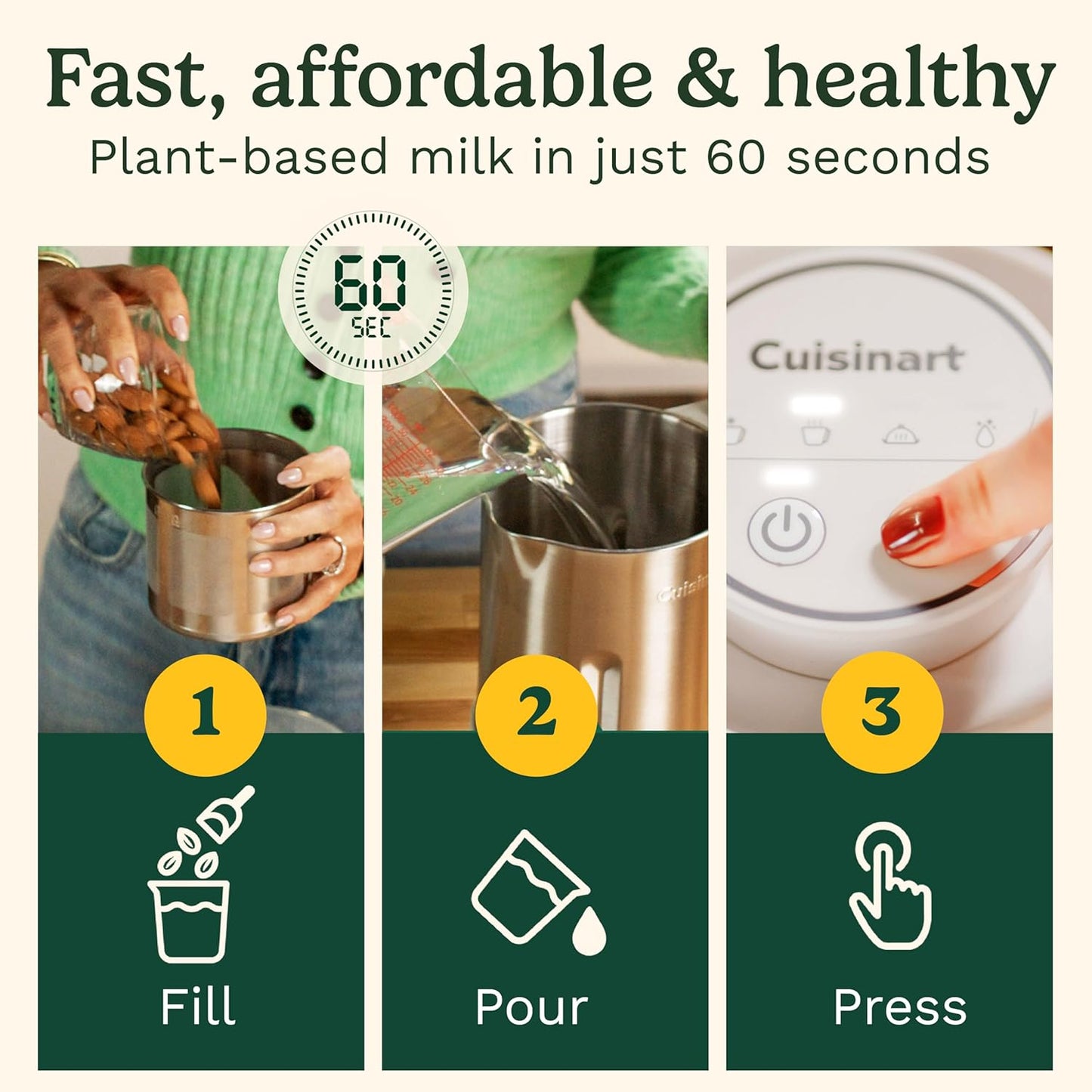 Cuisinart NutSmart 50 Oz Nut Milk Maker Machine Makes Milk in 60 Seconds, Easy to Use and Clean, Perfect for Almond Milk, Soy Milk, Oat Milk, Made with BPA Free Stainless Steel