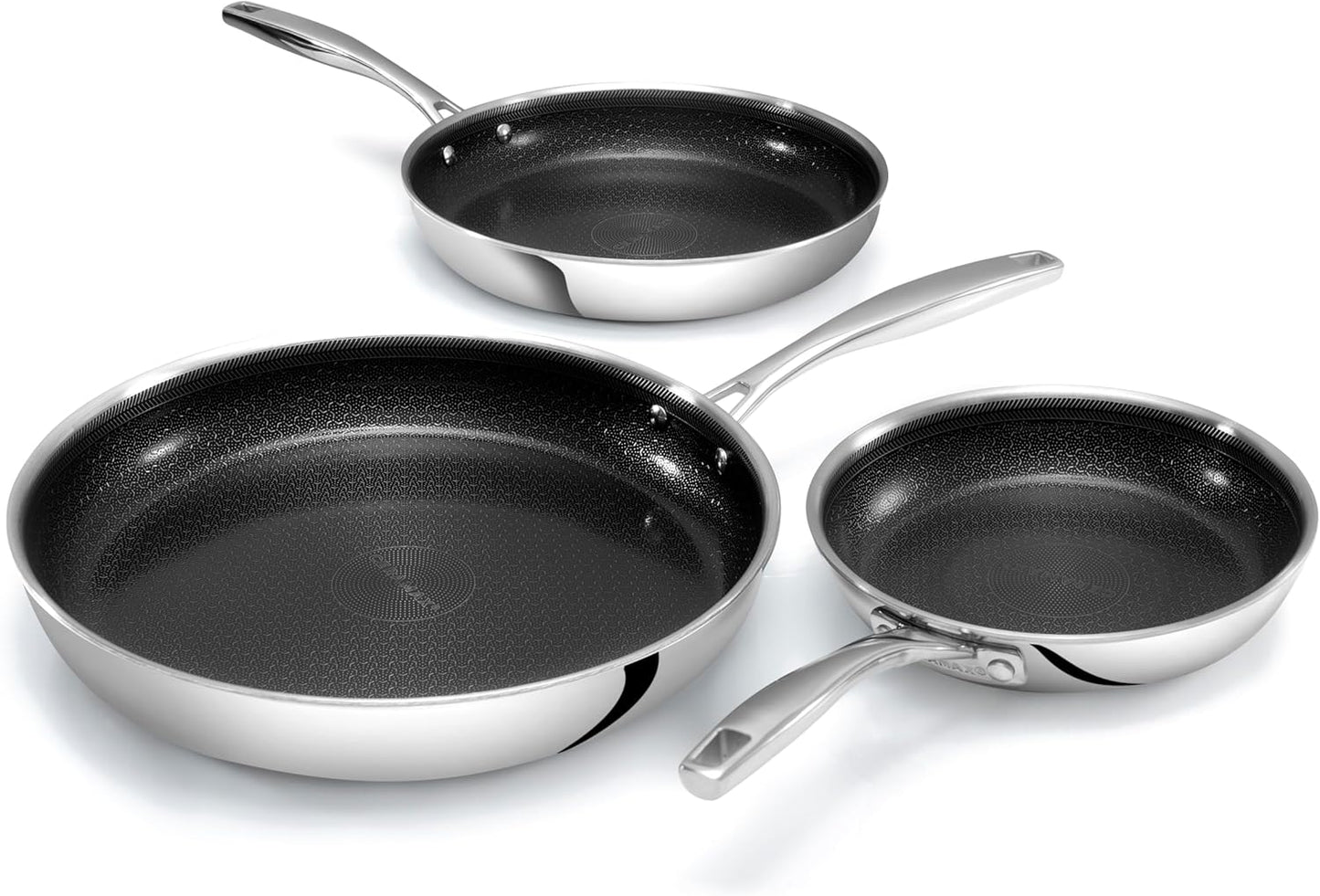 Ceramax Hybrid 3pc Stainless Steel Non Stick Frying Pans Set, 8 10 12 inch Ceramic Frying Pan Skillet Set, Induction Ready, Made without PFAS & PFOA, Oven and Dishwasher Safe - Black