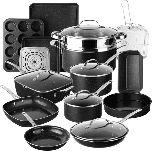 Granitestone 20 Pc Ceramic Cookware Set Nonstick, Complete Pots and Pans Set Non Stick for Kitchen with 5 Pc Bakeware Set, Deep Frying Pan Set, & Steamer, Non Toxic PFOA Free, Oven & Dishwasher Safe