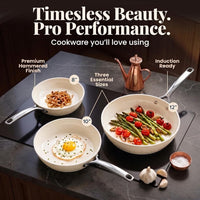 GOTHAM STEEL Hammered 3 Pc Titanium Ceramic Nonstick Frying Pans Set, White | 8,10,12 Inch Fry Pan Skillets Included, Non Toxic PTFE/PFOS/PFOA Free, Induction Compatible, Oven & Dishwasher Safe, Navy