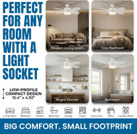 SOCKET BREEZE 15.4" Socket Fan Light Celing Fan with Remote Control | 1000 Lumens, 3 Speed & Light Modes, Portable Easy to Install Ceiling Fans Replacement for Bedroom, Bathroom, Living Room - Amazon.com