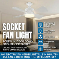 SOCKET BREEZE 15.4" Socket Fan Light Celing Fan with Remote Control | 1000 Lumens, 3 Speed & Light Modes, Portable Easy to Install Ceiling Fans Replacement for Bedroom, Bathroom, Living Room - Amazon.com