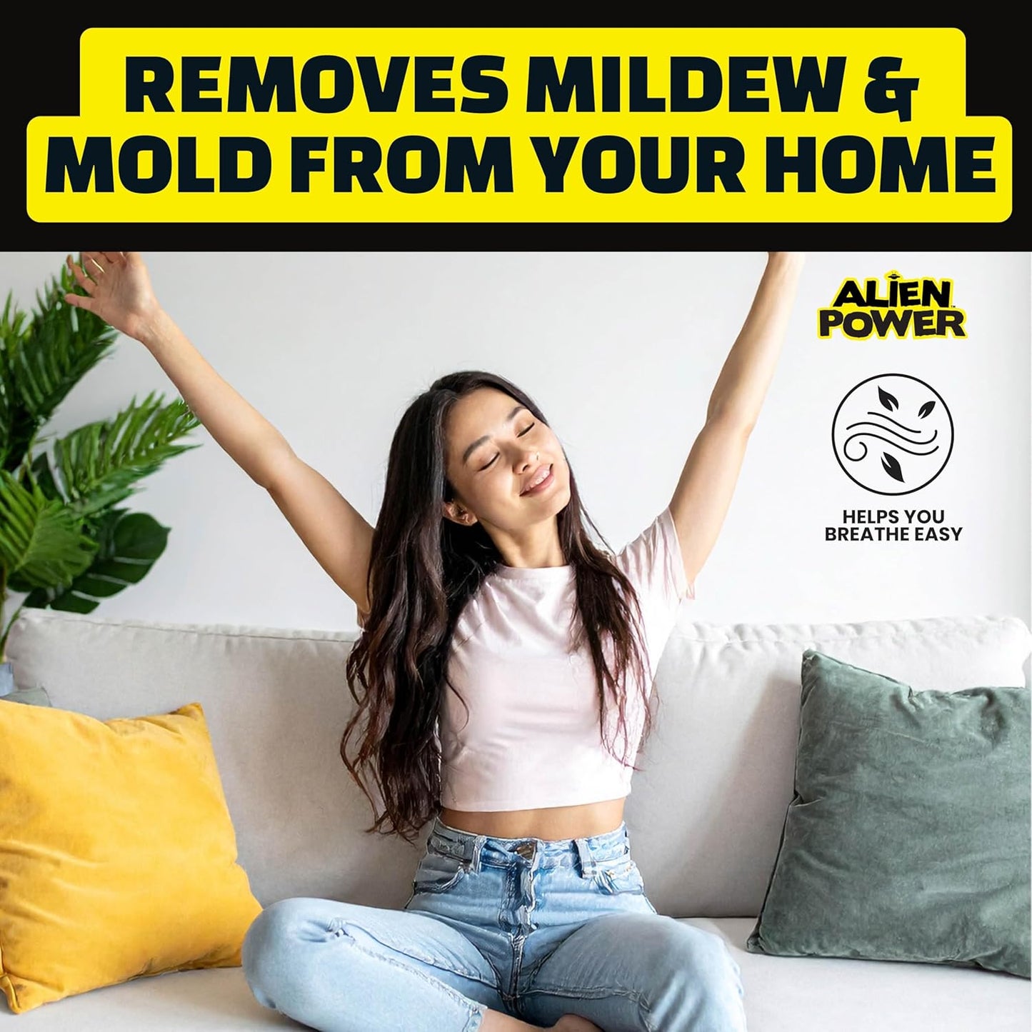 Alien Power Instant Stain Remover Spray for Bathroom & Household Surfaces, No-Scrub Formula for Tiles, Grout & Washing Machines (2 Packets + 24oz Spray Bottle)