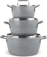 Granitestone Nonstick Stackable Pots and Pans Set, 6 Stackable Pieces (5qt, 3qt and 1.5qt with Lids), Stay Cool Handles, Dishwasher Safe, 100% Toxin Free Non Stick Coating - 1 Pack, Gray: Home & Kitchen