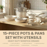 GOTHAM STEEL HAMMERED 15 Pc Titanium Ceramic Cookware Set, Diamond Infused | Pots and Pans Non Stick with Cooking Utensils & Steamer, Non Toxic PFOA PFOS Free, Induction Ready, Dishwasher & Oven Safe: Home & Kitchen
