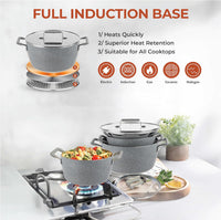 Granitestone Nonstick Stackable Pots and Pans Set, 6 Stackable Pieces (5qt, 3qt and 1.5qt with Lids), Stay Cool Handles, Dishwasher Safe, 100% Toxin Free Non Stick Coating - 1 Pack, Gray: Home & Kitchen