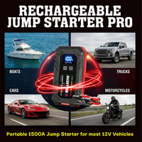 Bullseye SafetyXL 1500A Car Battery Jump Starter Portable, 12V | Safe Start Spark & Reverse Polarity Protection, 2250mAh Rechargeable Power Bank, LED Flashlight -for 6.0L Gas / 3.0L Diesel