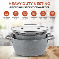 Granitestone Nonstick Stackable Pots and Pans Set, 6 Stackable Pieces (5qt, 3qt and 1.5qt with Lids), Stay Cool Handles, Dishwasher Safe, 100% Toxin Free Non Stick Coating - 1 Pack, Gray: Home & Kitchen