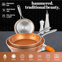GOTHAM STEEL Hammered 3 Pc Nonstick Frying Pans Set | 8, 10, 12" Fry Pans, Non Toxic PFOA/PFOS/PTFE Free, Induction Compatible, Oven and Dishwasher Safe: Home & Kitchen
