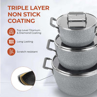 Granitestone Nonstick Stackable Pots and Pans Set, 6 Stackable Pieces (5qt, 3qt and 1.5qt with Lids), Stay Cool Handles, Dishwasher Safe, 100% Toxin Free Non Stick Coating - 1 Pack, Gray: Home & Kitchen