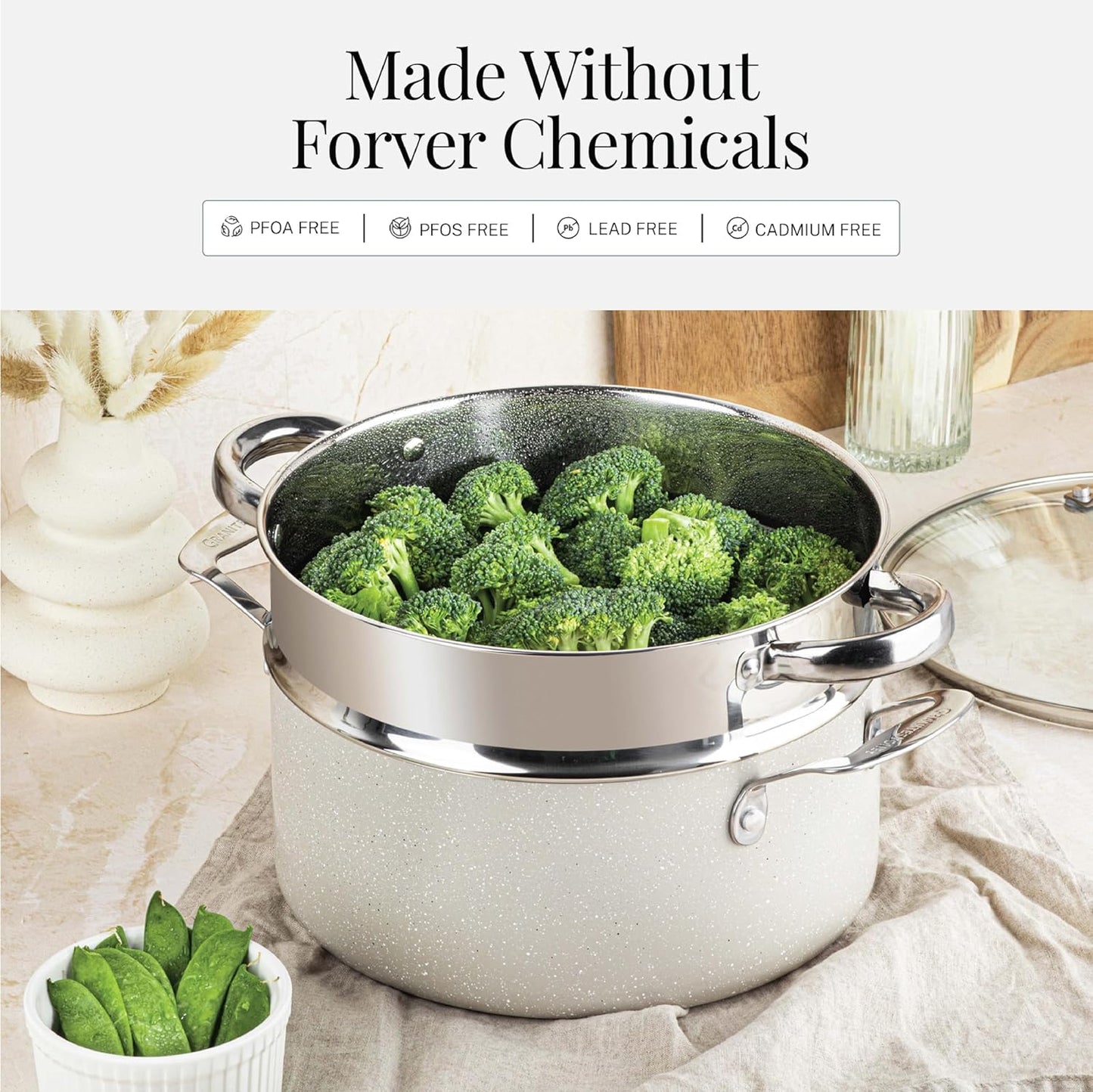 Granitestone 20 Pc Ceramic Cookware Set Nonstick, Complete Pots and Pans Set Non Stick for Kitchen with 5 Pc Bakeware Set, Deep Frying Pan Set, & Steamer, Non Toxic PFOA Free, Oven & Dishwasher Safe