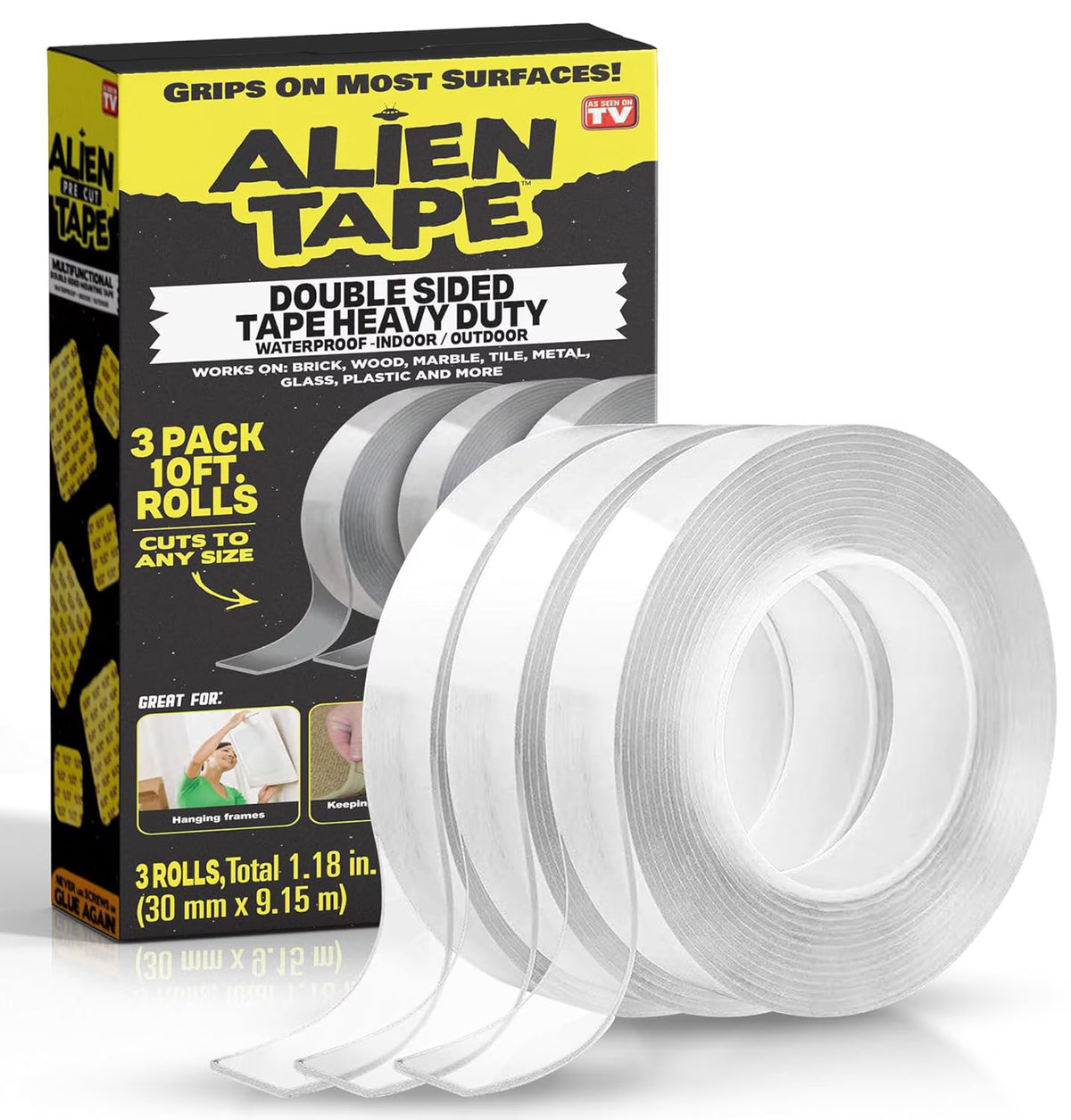 Alien Tape Double Sided Tape Heavy Duty, Nano Tape, Double Sided Mounting Tape, Heavy Duty Double Sided Tape for Walls, Wall Tape, as Seen on TV